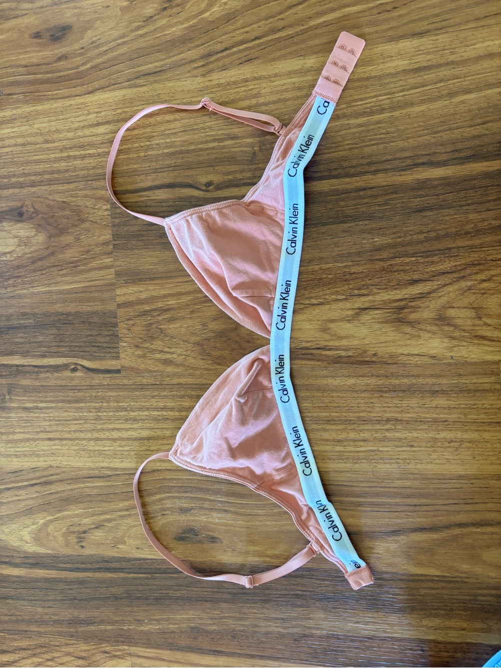 Calvin Klein Peach Triangle Bralette with White Logo Band
